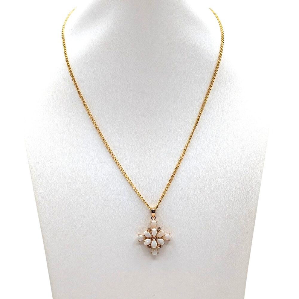 Vintage Multi Opal Crystal Pendant Gold Tone 18" Chain Necklace